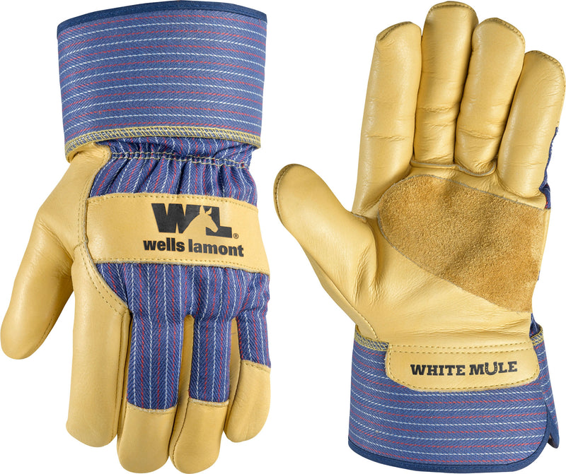 Wells Lamont Mens White Mule Insulated Leather Safety Cuff Gloves