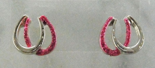 Double Horseshoe Glitter Earrings Silver/Pink