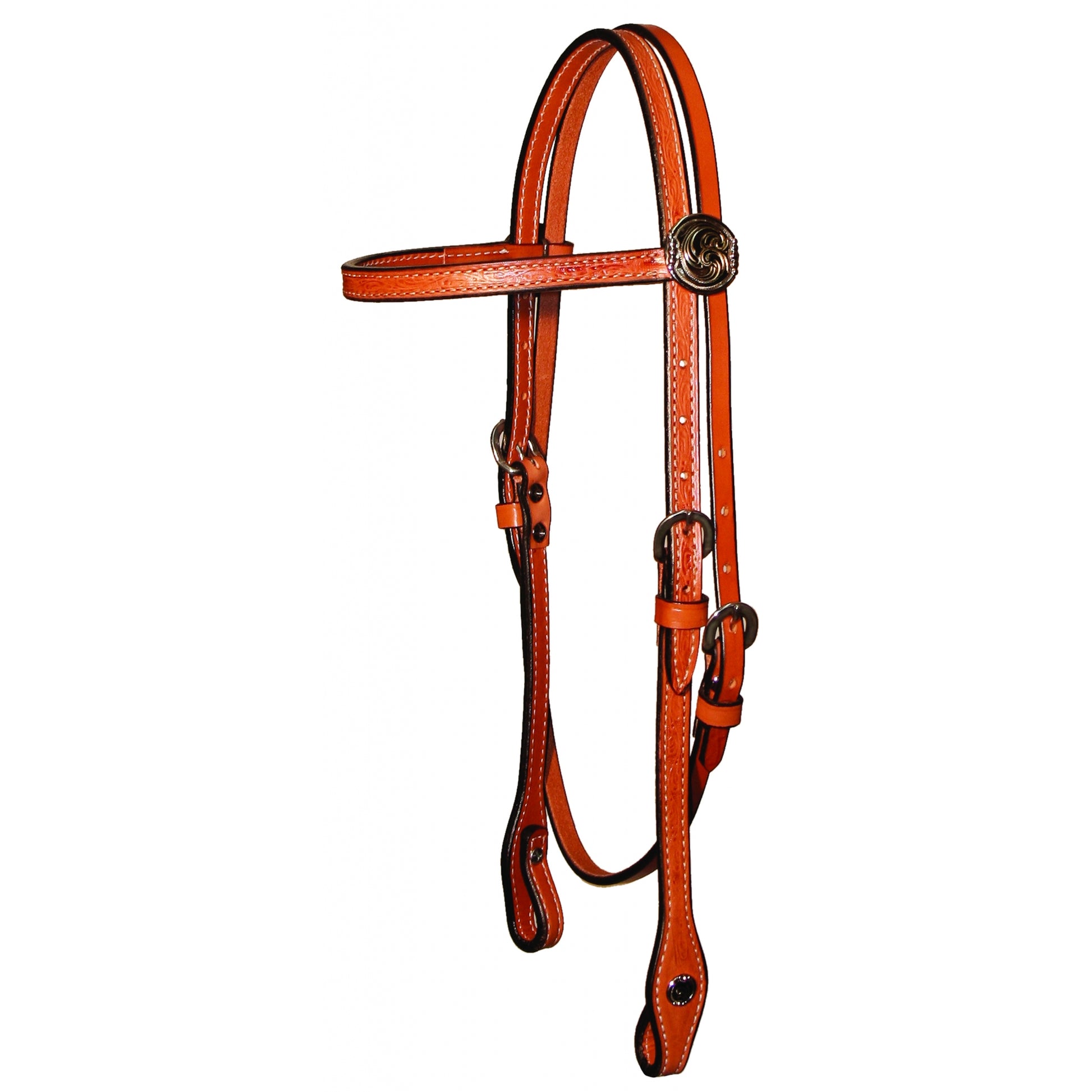 Circle Y Floral Tooled Gunmetal Concho Browband Headstall