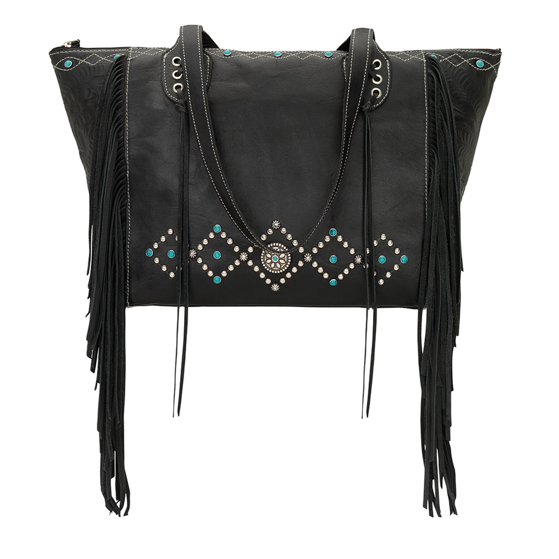 AMERICAN WEST Canyon Creek Zip-Top Fringe Tote - Tan