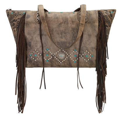 AMERICAN WEST Canyon Creek Zip-Top Fringe Tote - Tan