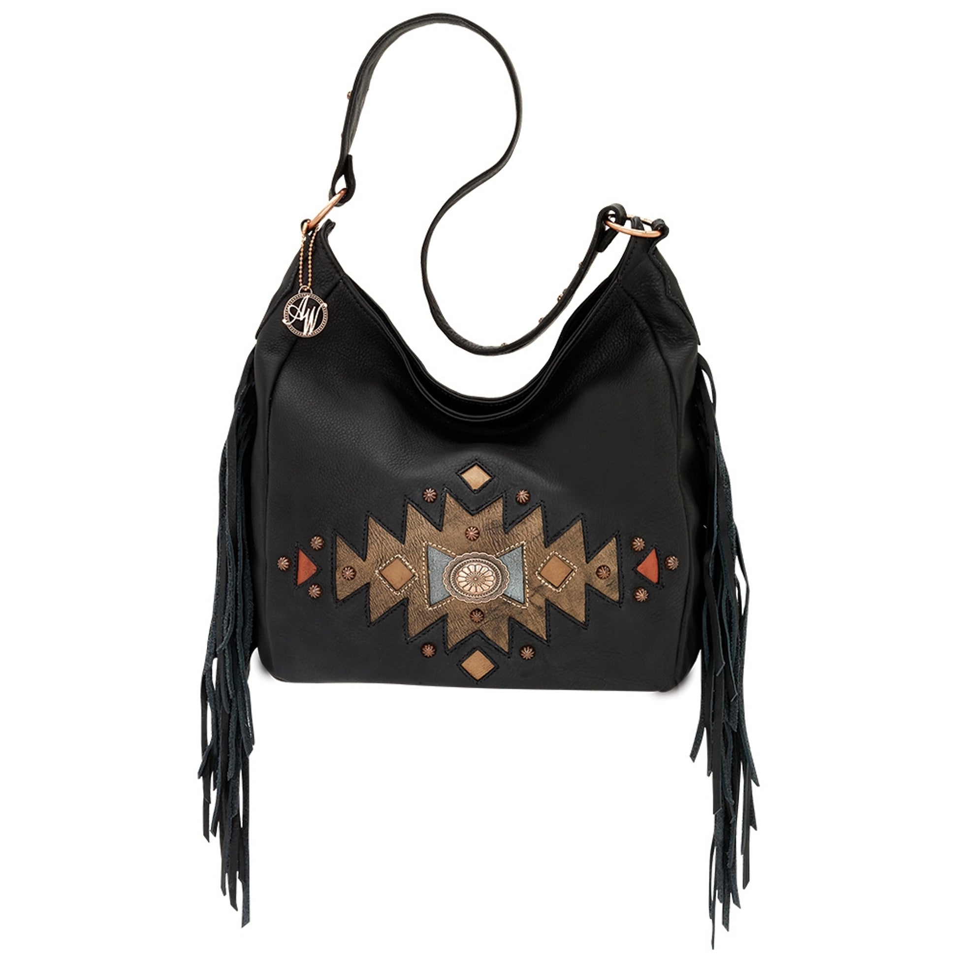 AMERICAN WEST Dream Catcher Slouch Zip Top Shoulder Bag - Black