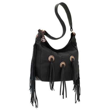 AMERICAN WEST Dream Catcher Slouch Zip Top Shoulder Bag - Black