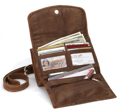AMERICAN WEST Woodland Bloom Small Crossbody Bag/Wallet - Chestnut Brown