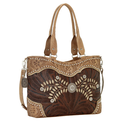 AMERICAN WEST Woodland Bloom Zip Top Convertible Tote - Chestnut Brown