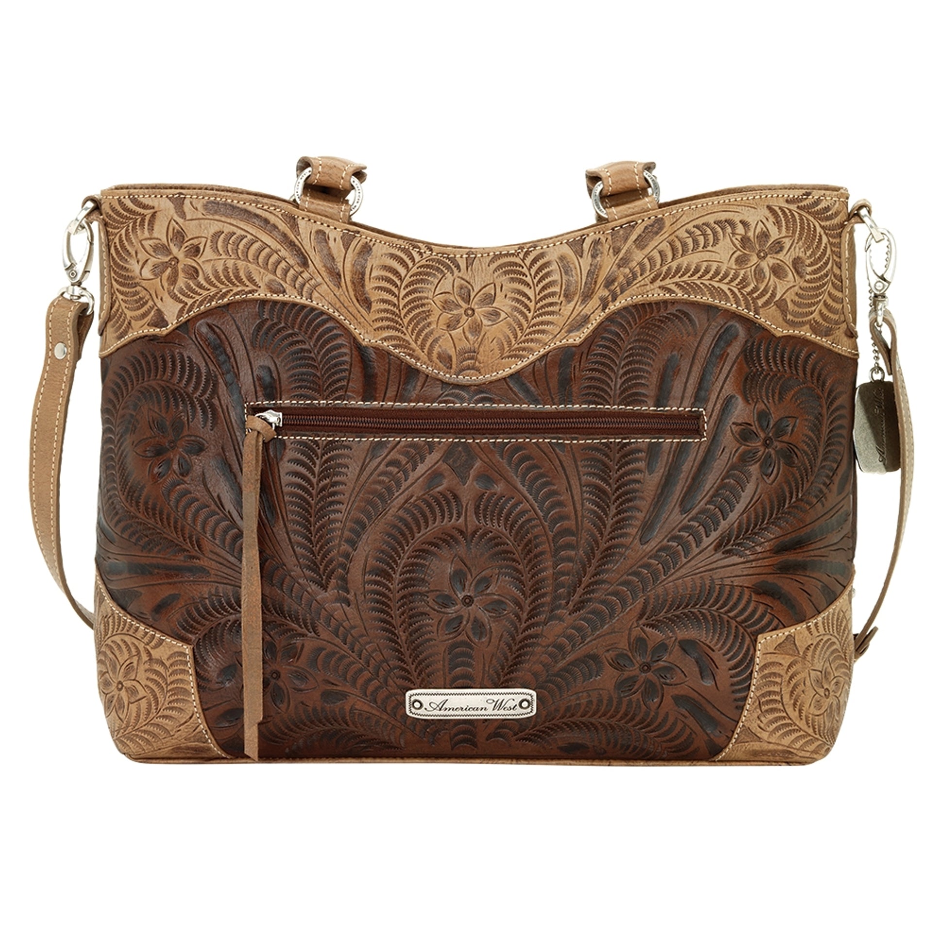 AMERICAN WEST Woodland Bloom Zip Top Convertible Tote - Chestnut Brown