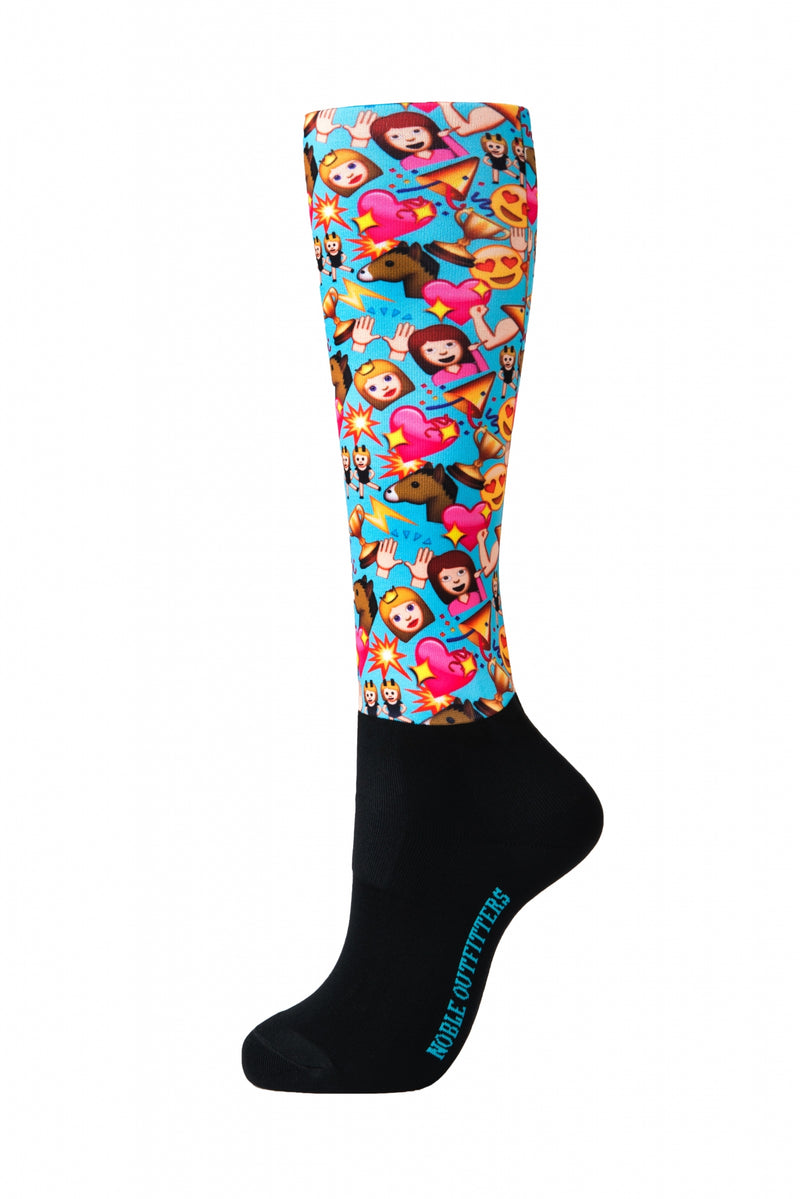Noble Equestrian Ladies' Over The Calf Peddies- Blue Emoji Fun