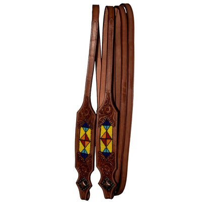 Intrepid Western Reins With Yellow Beading And Metal Studs
