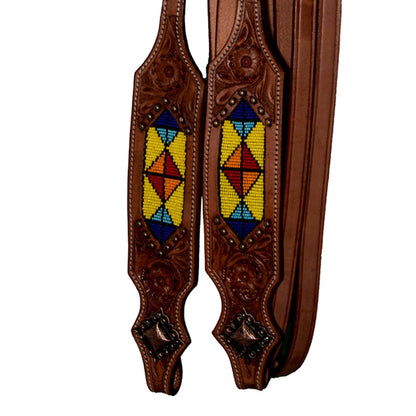 Intrepid Western Reins With Yellow Beading And Metal Studs