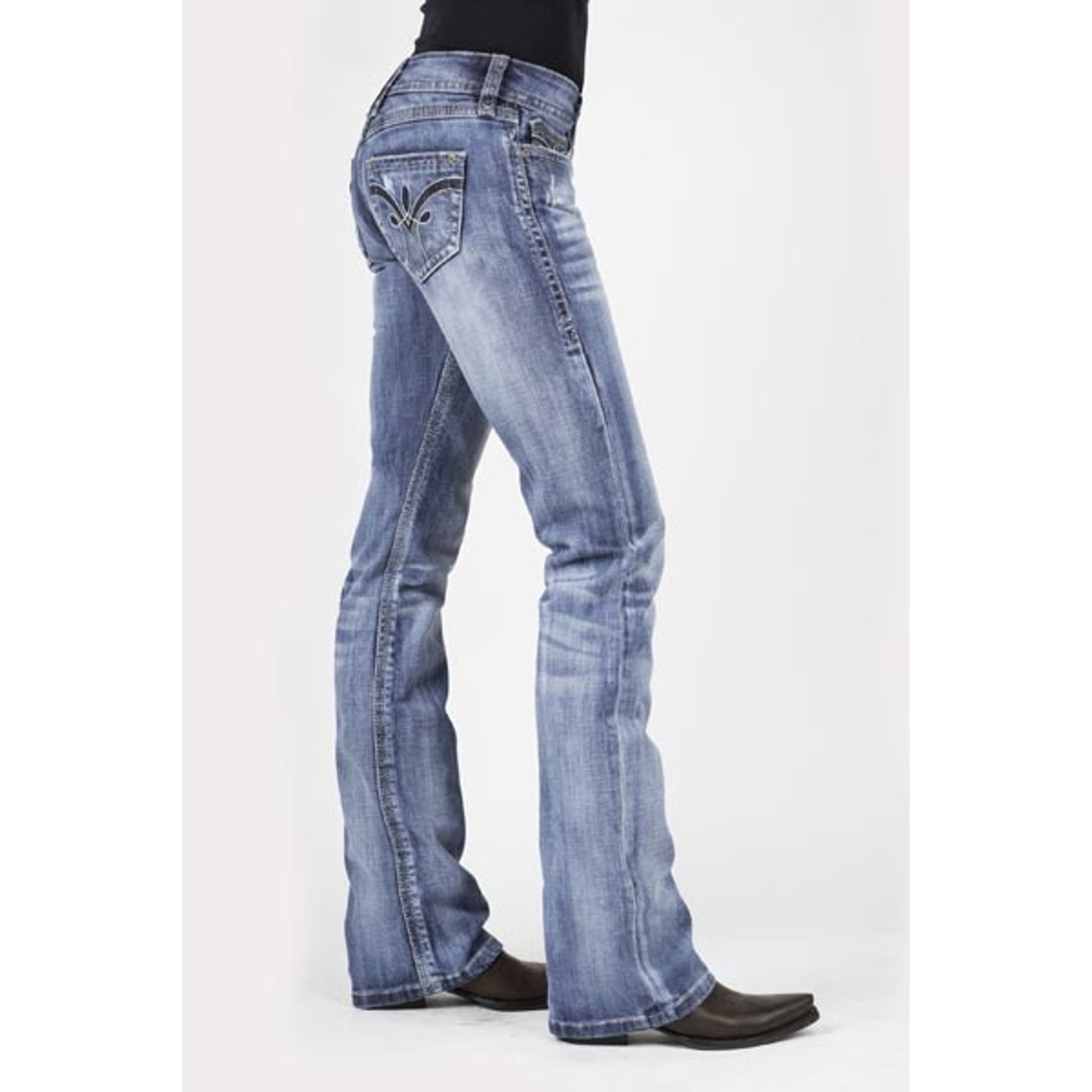 Stetson Ladies 818 Fit Stylized V Three Loops Deco Back Pocket Boot Cut Jeans