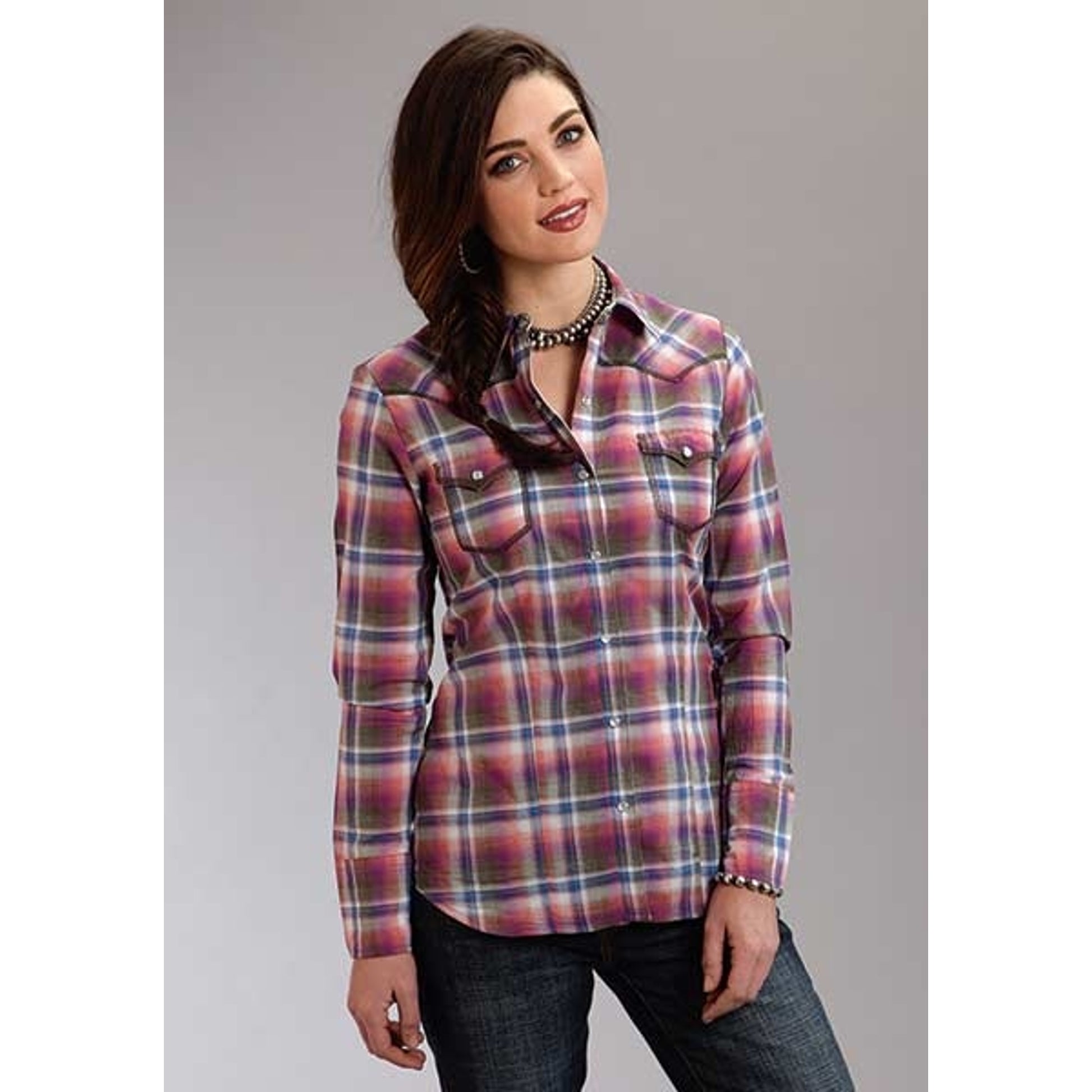Stetson Ladies Spring I Plaid Western Long Sleeve Snap Shirt - Orchid
