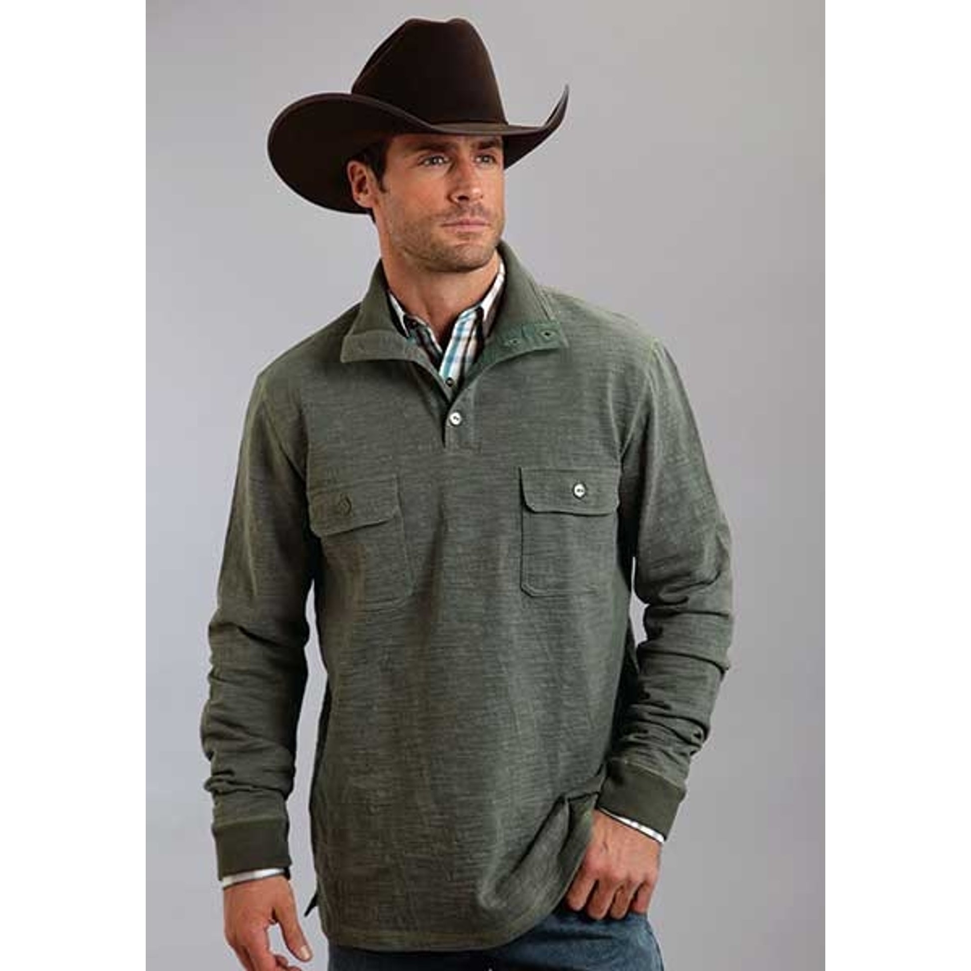 Stetson Mens Original Rugged Bamboo Look Knit Pullover - Green