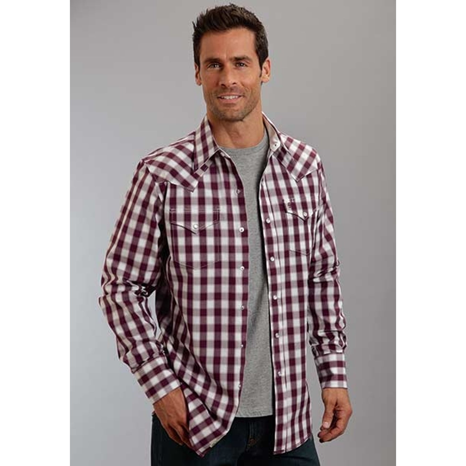 Stetson Mens Original Rugged C2 Blurred Check Long Sleeve Snap Shirt