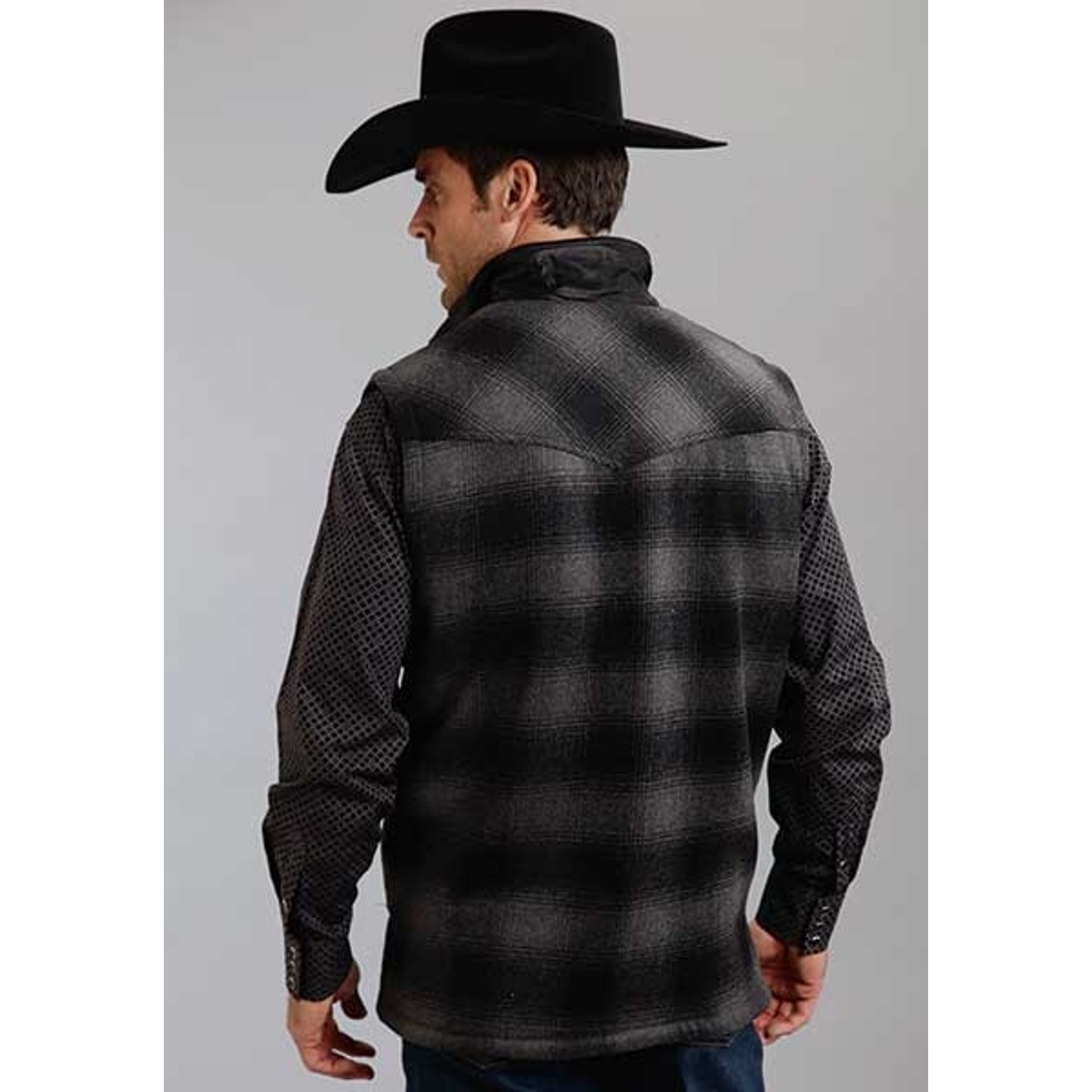 Stetson Mens Plaid Wool Blend Vest - Black/Grey