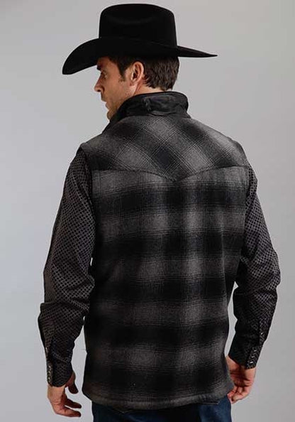 Stetson Mens Plaid Wool Blend Vest - Black/Grey