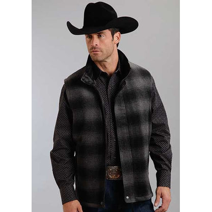 Stetson Mens Plaid Wool Blend Vest - Black/Grey