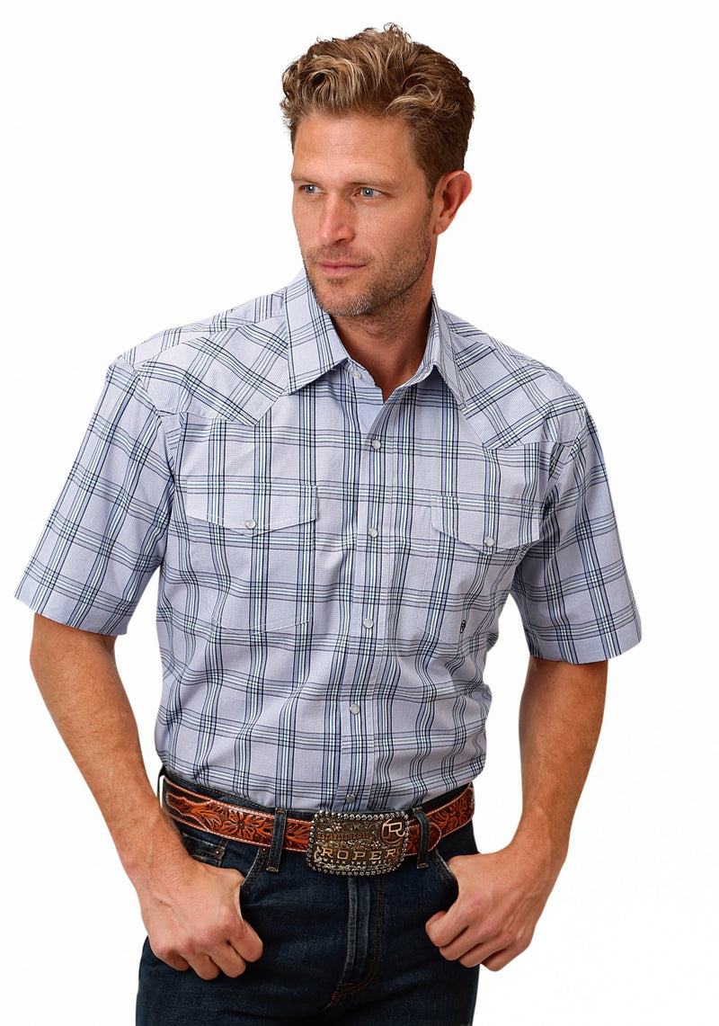 Roper Mens 1522 Coal Creek Check SS Shirt Sm Ppl