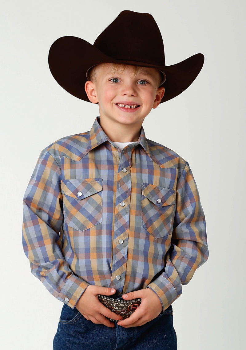 Roper Boys Plaid Snap Shirt XL Blue Buffalo Check