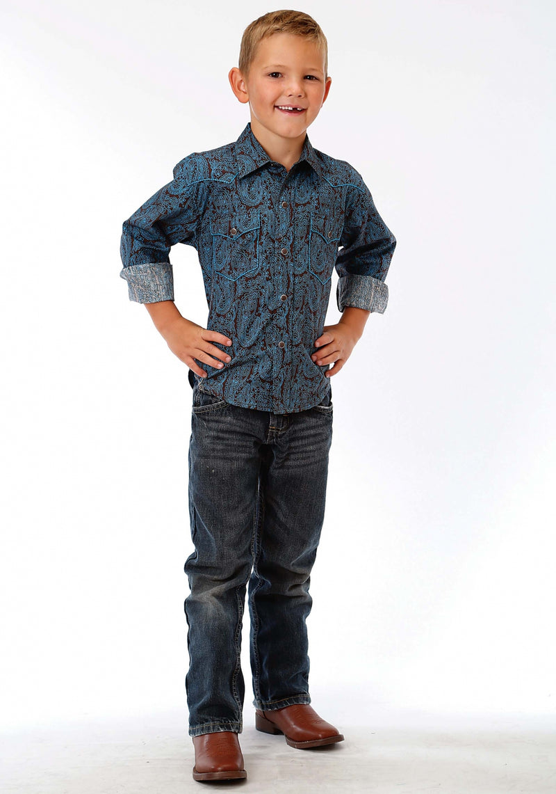 Roper Boys Performance Shirt XL Brown Paisley