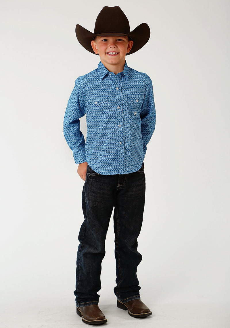 Roper Boys Amarillo Snap Shirt - Blue & Silver Spur Foulard
