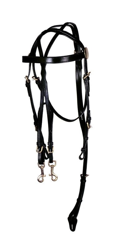 Tough1 Leather Driving Harness Training Bridle