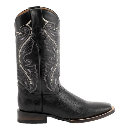 Ferrini Mens Teju Lizard Sq Toe Black Boots