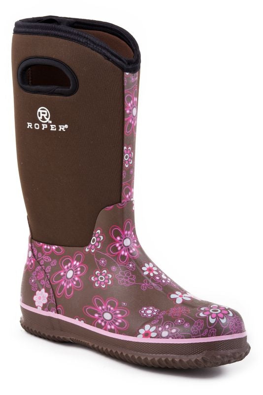 Roper Ladies Rubber Brown Printed Barn Boots