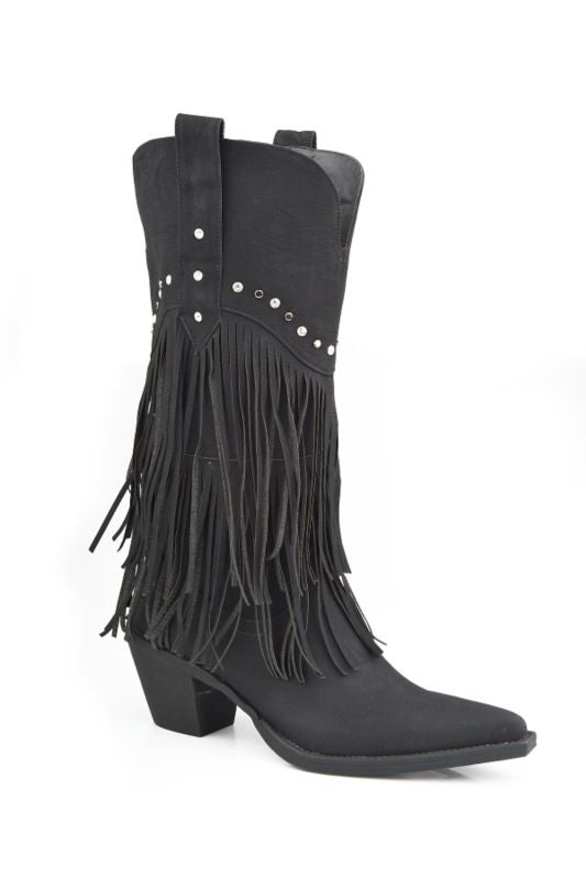Roper Ladies Snip Toe 12in Fringe Brown Boots