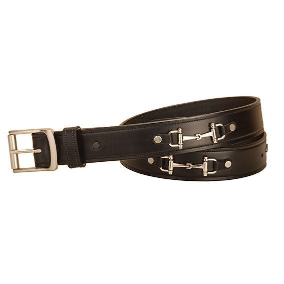 Tory Nickel Snaffle Bit Leather Belt 24 Bk/Gry