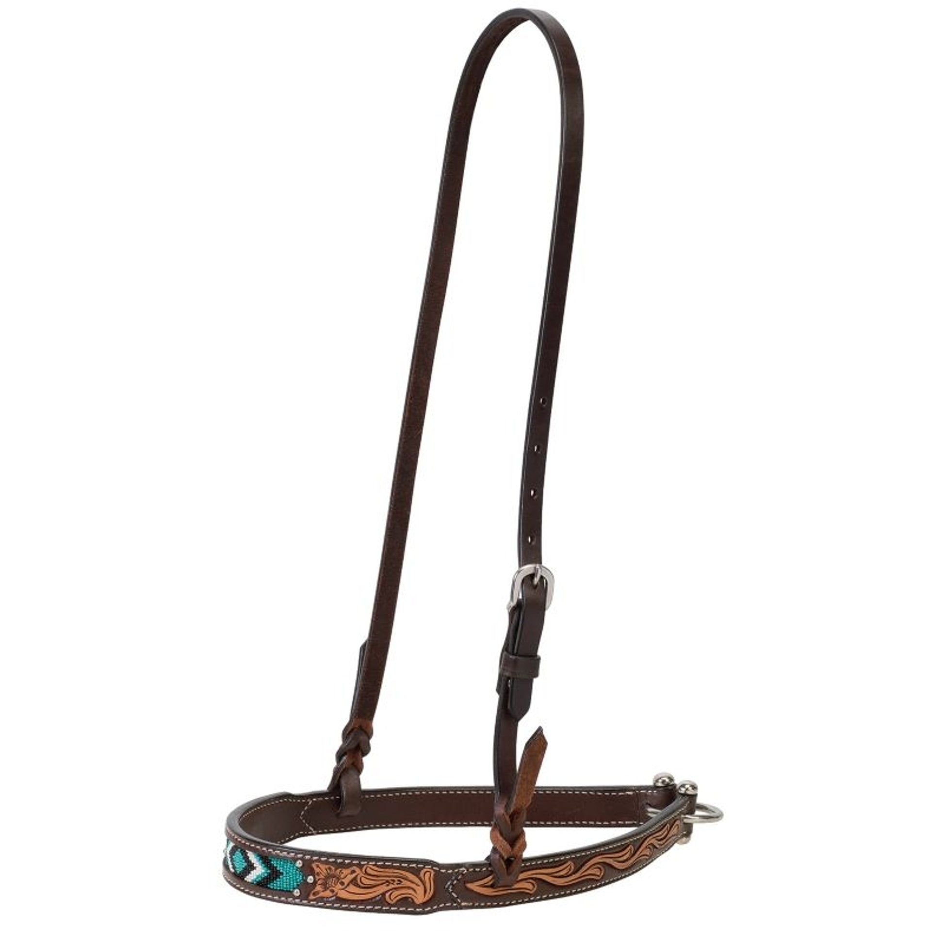 Weaver Turq Cross Turq Bead Floral Carved Noseband