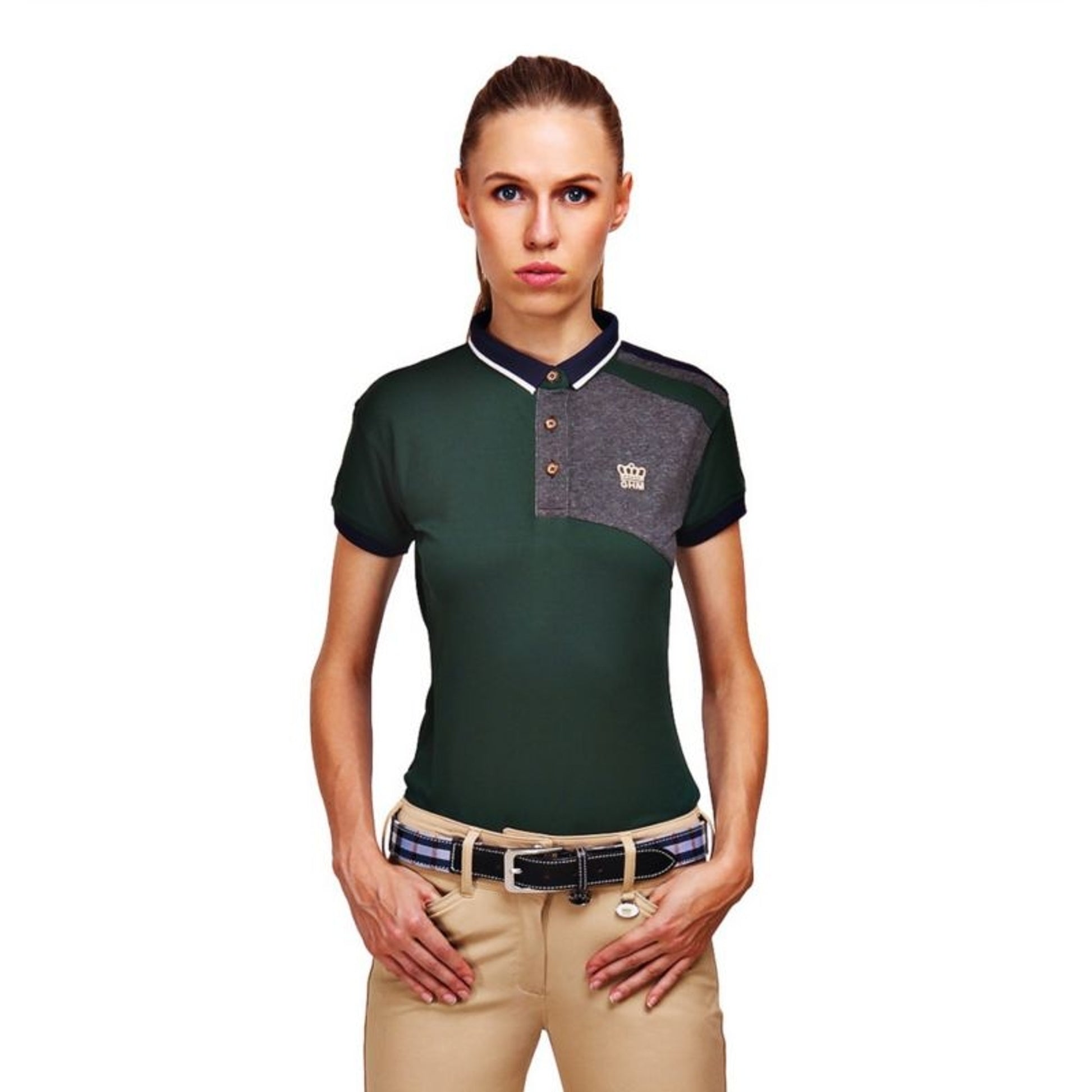 cross country polo shirts George H Morris Ladies Hunter Short Sleeve Polo Sport Shirt Hunter / L