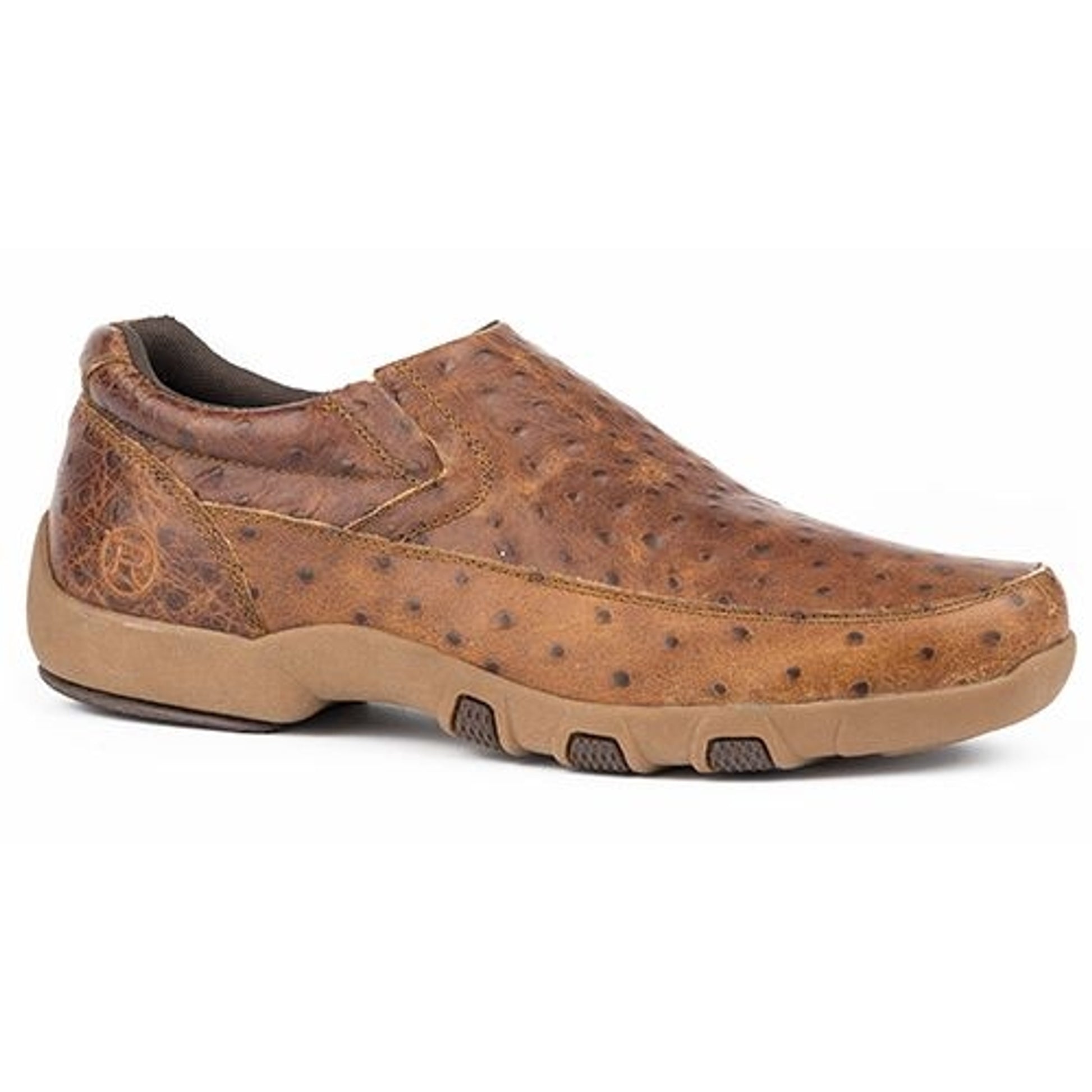 Roper Mens Owen Tan Ostrich Print Driving Moc