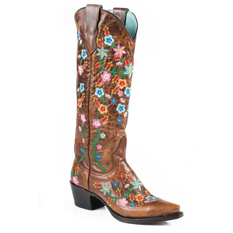 Stetson Ladies Fashion Toe Brn Floral Boots