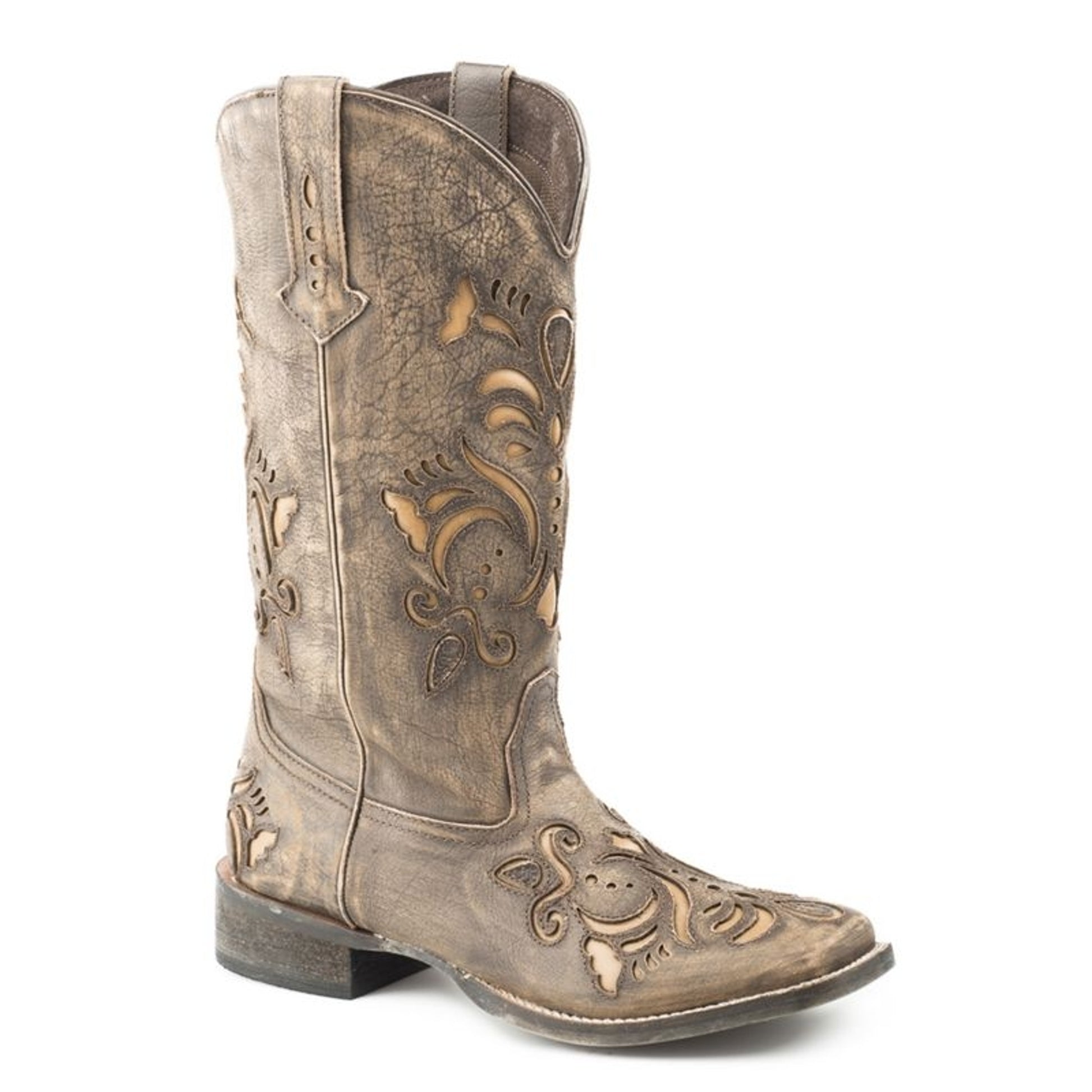 Roper Ladies Sq Toe Brown Leather Boots