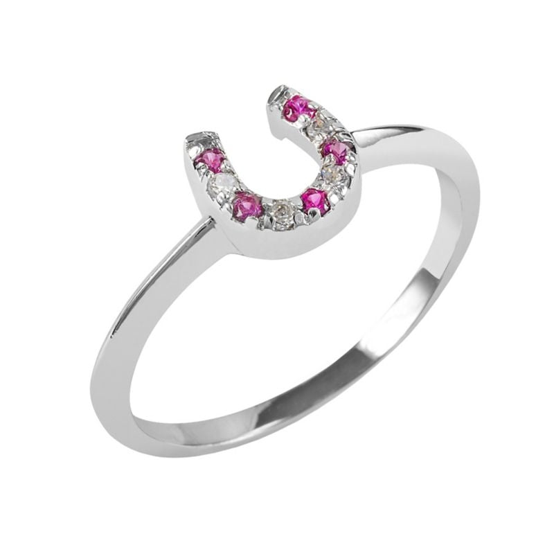 Kelly Herd Red and Clear Horseshoe Ring