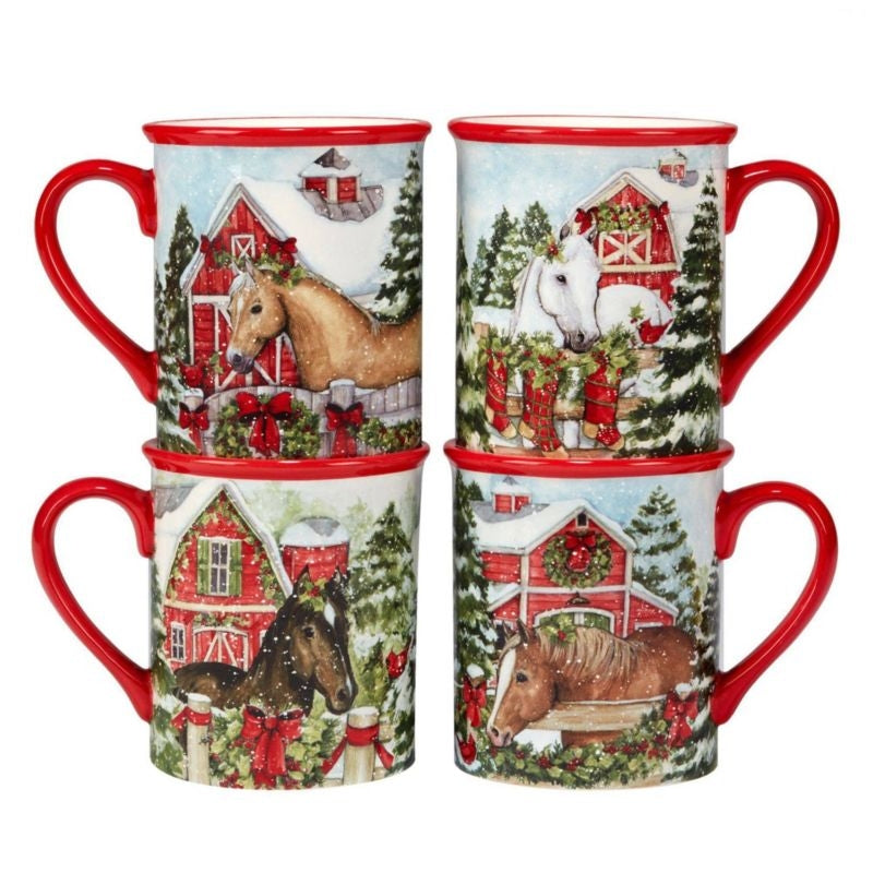 Snowy Farm Mugs Set Of 4
