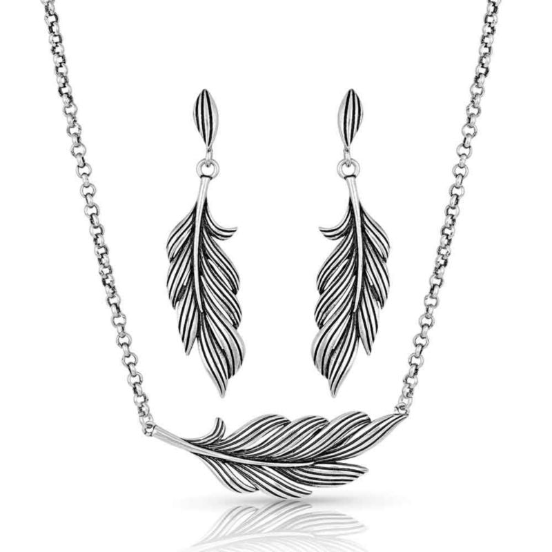 Montana SS Frayed Singleton Feather Jewelry Set