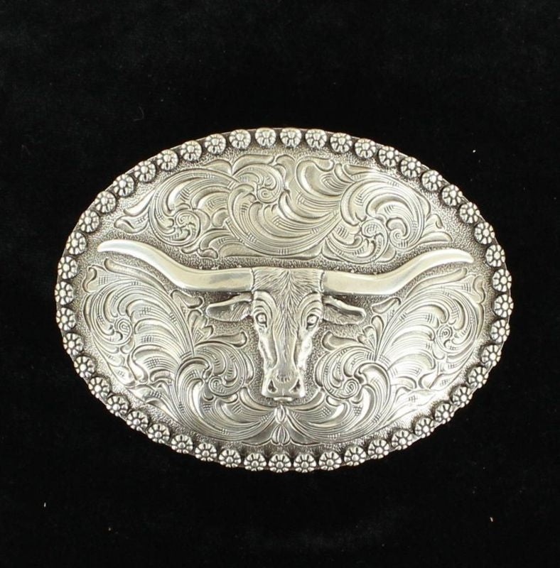 Nocona Men Berry Edge Nail Head Long Horn Buckle