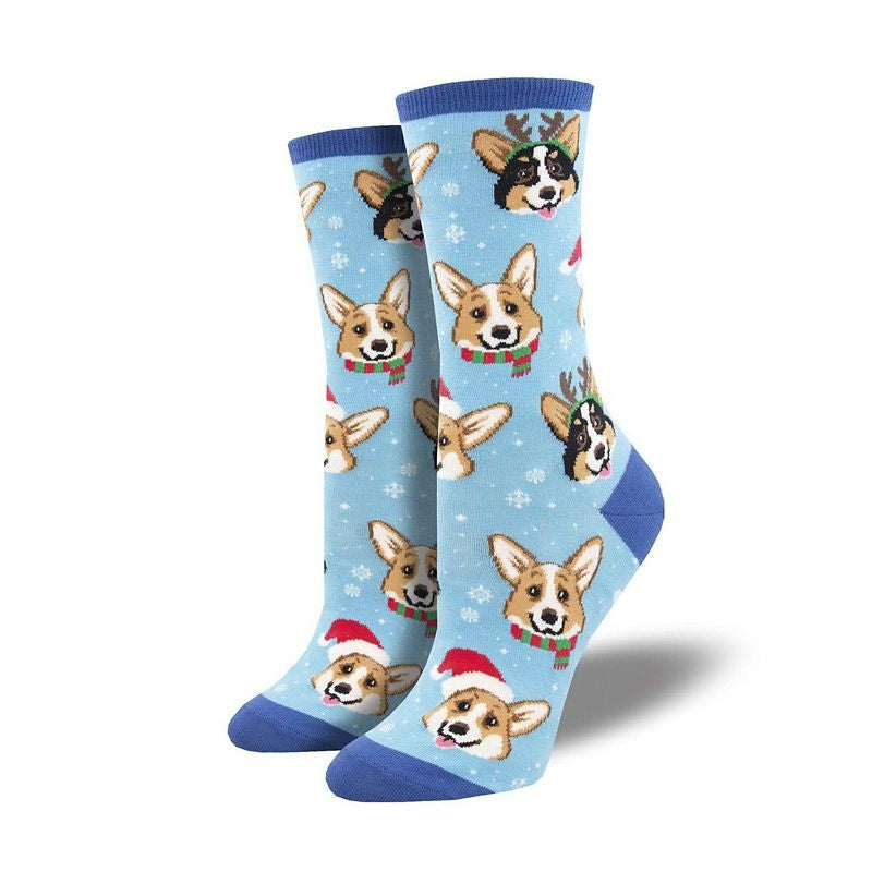 Christmas Corgis Socks Adult Blue