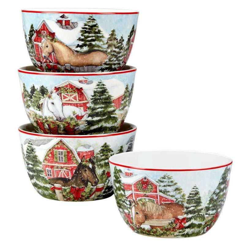 Snowy Farm Dessert Bowls Set Of 4 5.25In