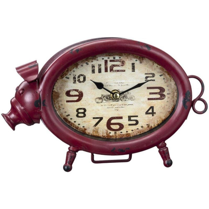 Gift Corral Pig Table Top Clock Red