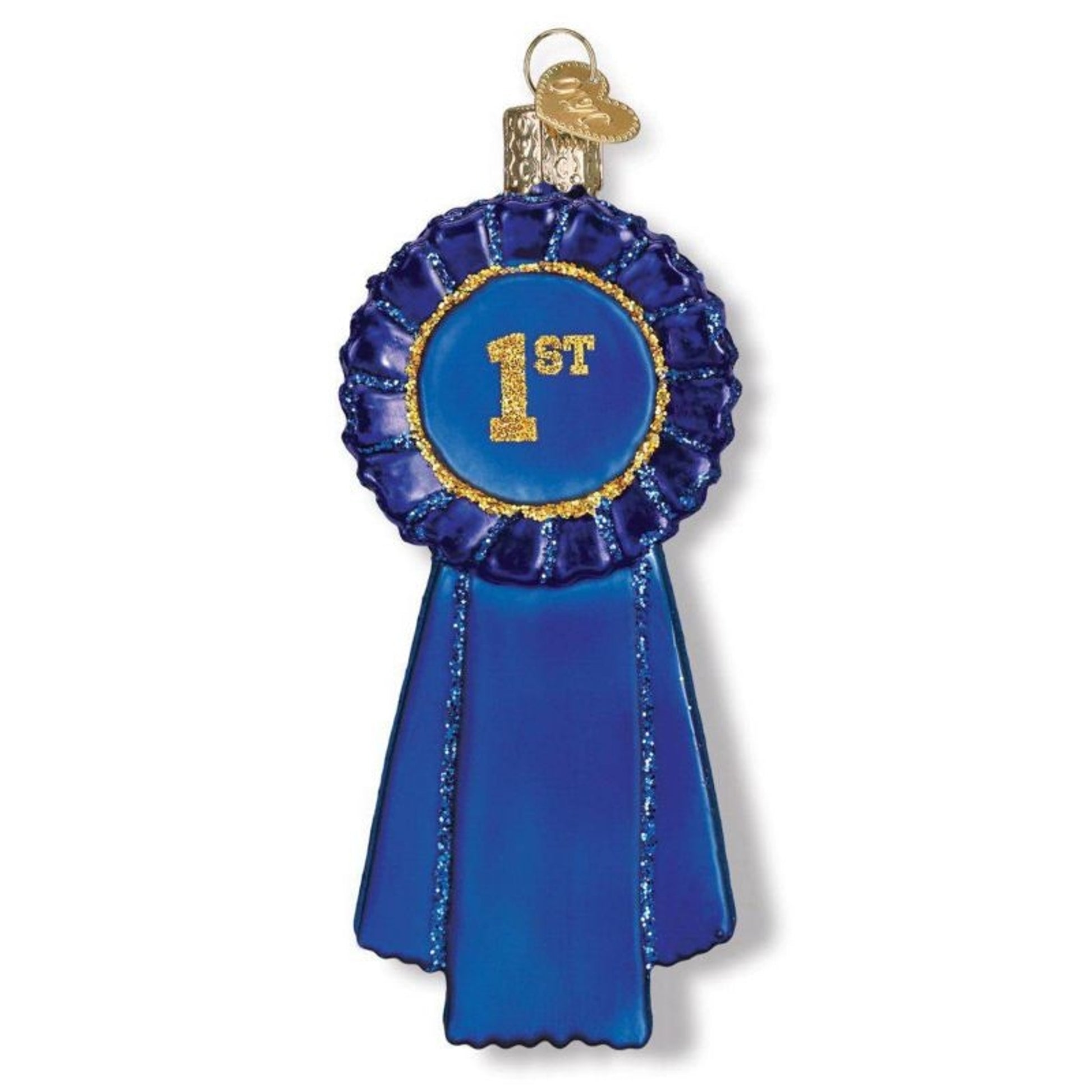 Glass Blue Ribbon 4.25in Ornament