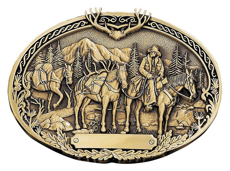 Pack Horses/Rider Brass Heritage Belt Buckle Br