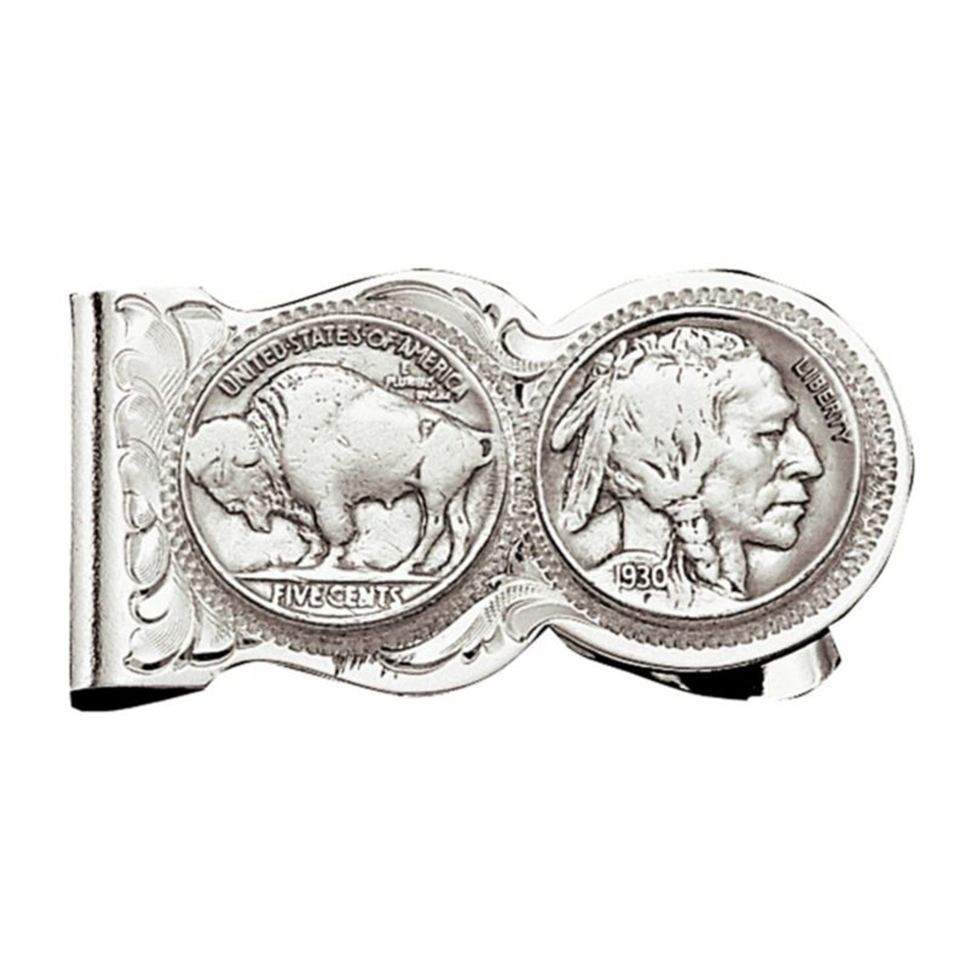 Buffalo Indian Nickel Scallop MoneyClip 2 X 1.125