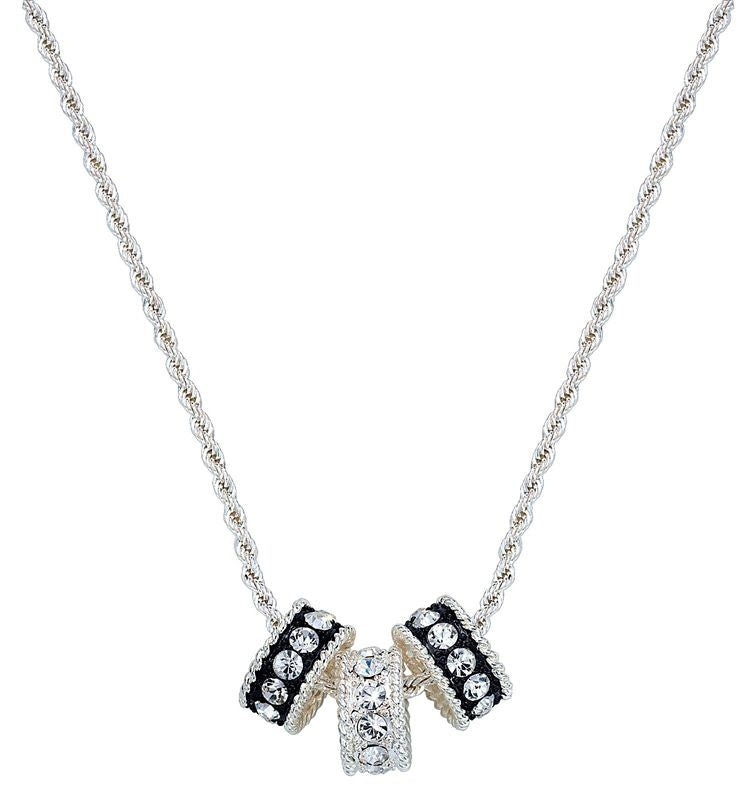Montana Three Crystal And Black Rings Necklace