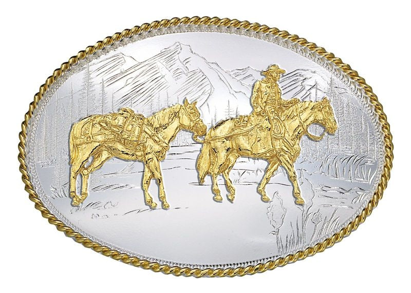 Montana Etched Mountains Belt Buckle with Pk Hrs