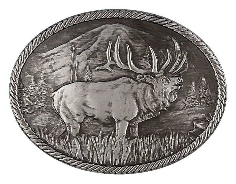 Montana Gunmetal Wild Elk Carved Buckle 4x3