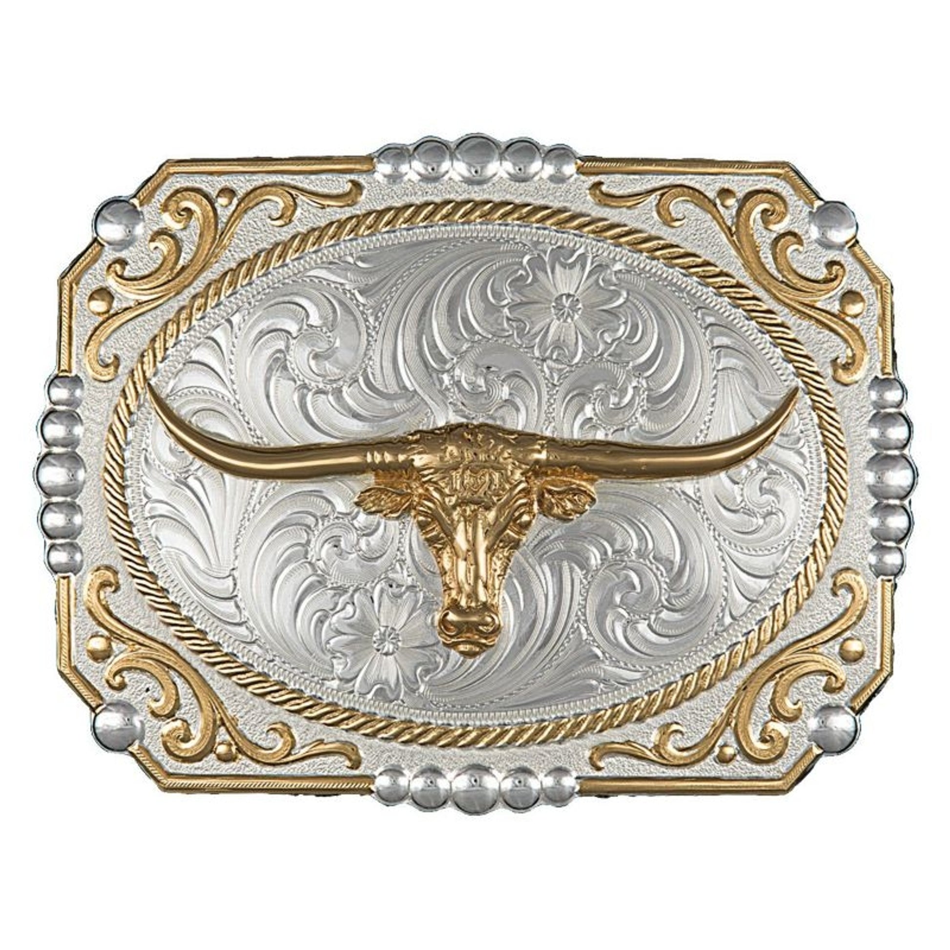 2Tone Cowboy Cameo Buckle/Longhorn 4.375X3.25 Sil