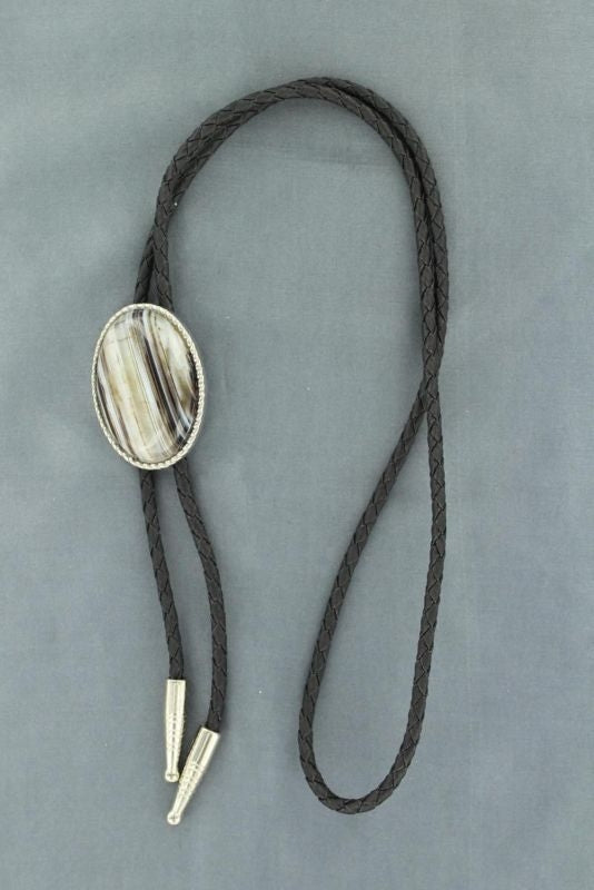 Double S Rope Edge Sardonyx Stone Bolo Black
