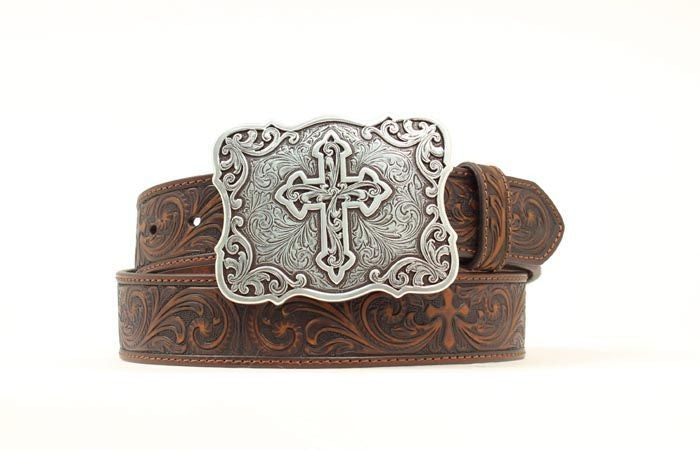 Nocona Ladies Tooled Cross And Scrolls Belt LG